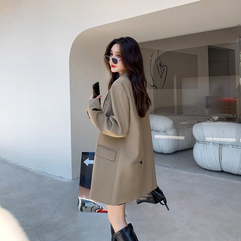 Streetwear Clothing Brands - 女性の長袖黒のブレザー,韓国のシックなスーツ,ルーズフィット,ボタン付きのコート,ストリートウェア,ブランド,春,秋