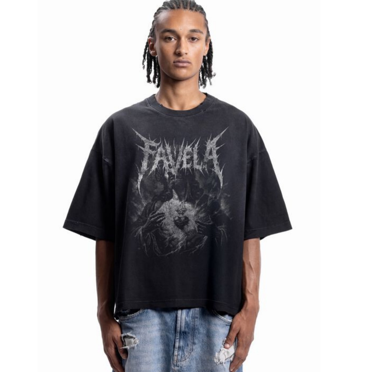 Streetwear Brand Font - 聖心メタルフォントストリートトレンディブランド Tシャツコットングラフィック Tシャツ男性女性夏ストリートウェア