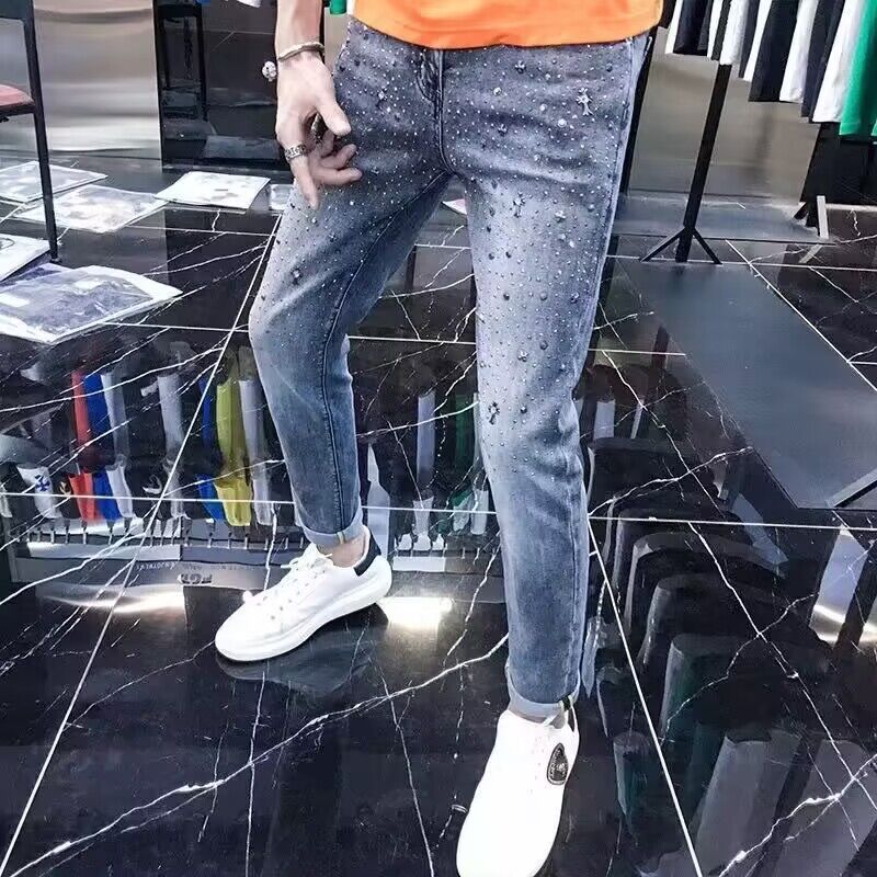 2025年春秋 高品質ラインストーン付き高級服 ジーンズ メ - Streetwear Clothing Brands のレビューと価格