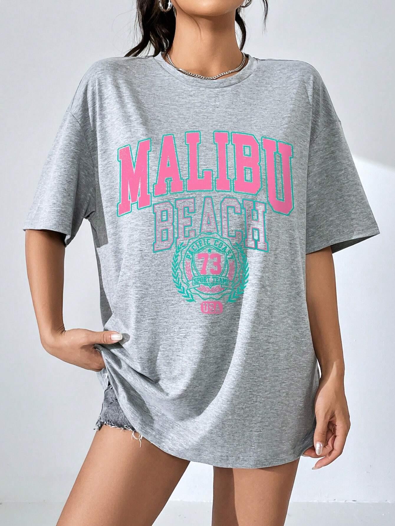 マリブビーチレタープリントプリントレディース Tシャツストリ - Streetwear Clothing Brands のレビューと価格