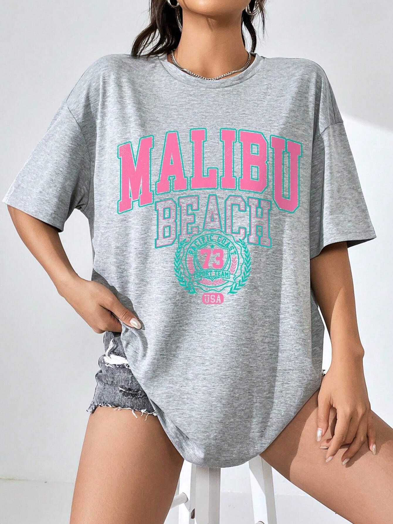 マリブビーチレタープリントプリントレディース Tシャツストリ - Streetwear Clothing Brands のレビューと価格