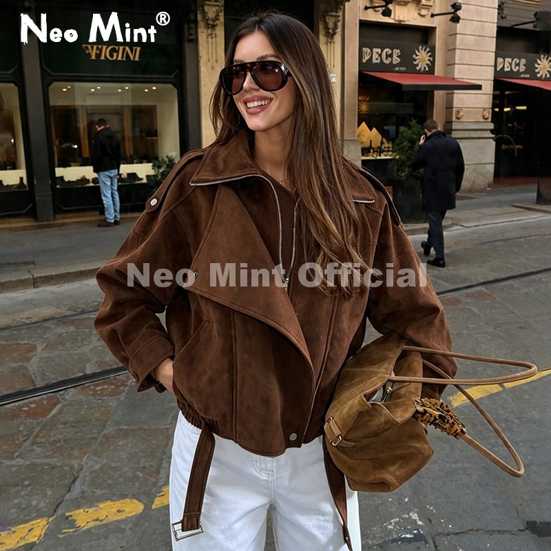 ネオミント秋の新ブラウン特大スエードジャケット女性シックなブ - Streetwear Brand New のレビューと価格
