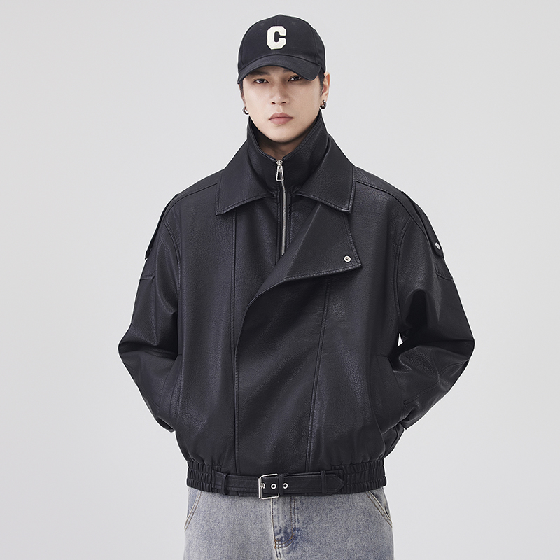 秋冬レザージャケット男性ストリートファッションルーズカジュア - Streetwear Clothing Brands のレビューと価格