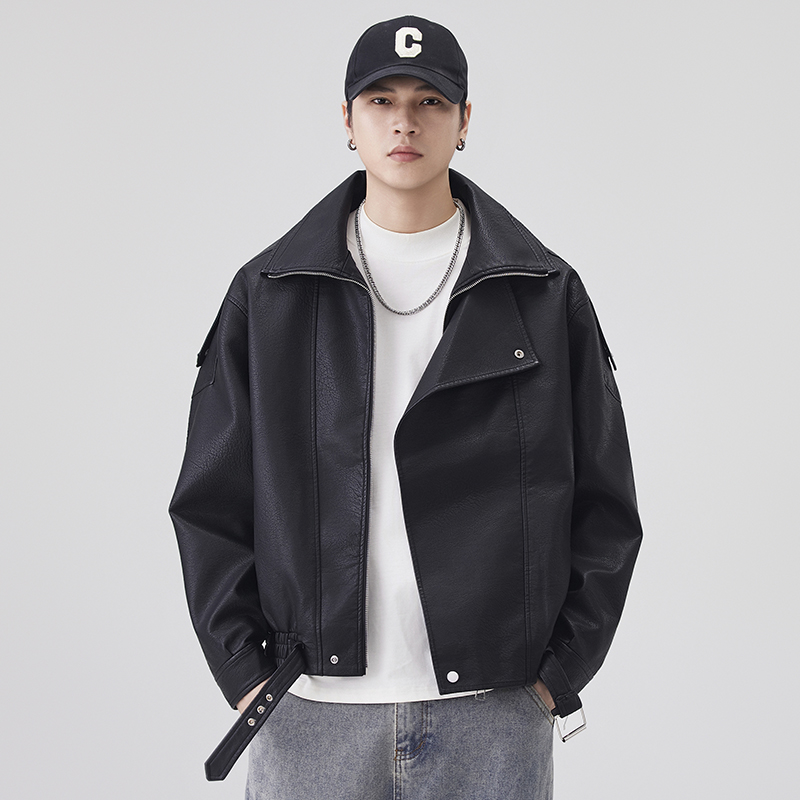 秋冬レザージャケット男性ストリートファッションルーズカジュア - Streetwear Clothing Brands のレビューと価格